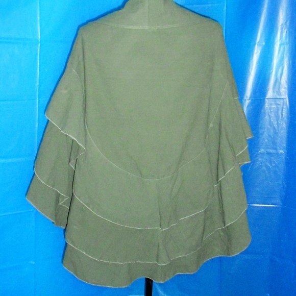 Army Green Button-Up Ruffle Cape Jacket - Picture 11 of 12